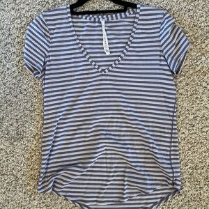 Lululemon Purple Striped V-Neck T-Shirt